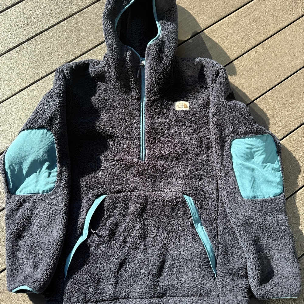 The North Face Men's Navy Blue Cabin Fleece Hoodie Pullover Jacket LARGE